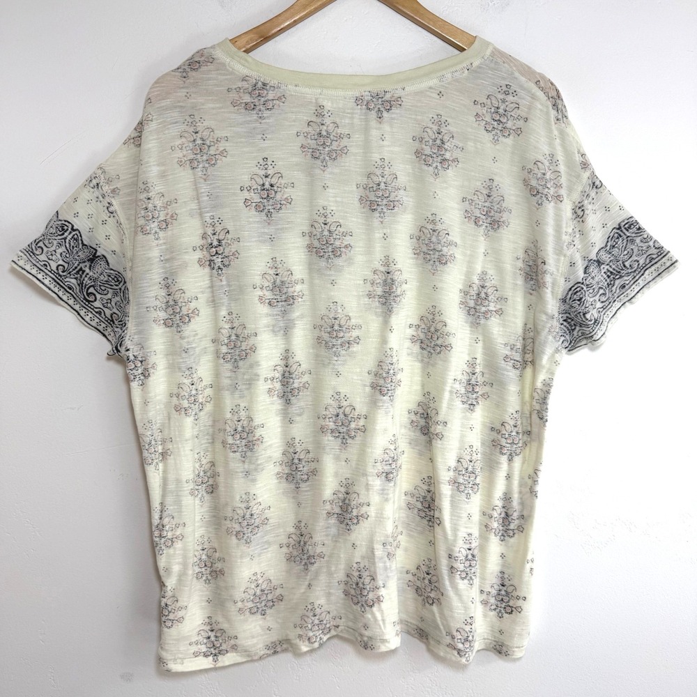 We The Free Tee Boxy Oversized T Shirt Cream Paisley Print Boho Slub Knit Small - Picture 5 of 12